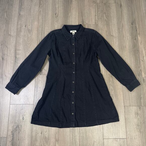 Madewell Denim Seamed Washed Black Button Up Mini Dress US Women's 14 Plus - Picture 2 of 6